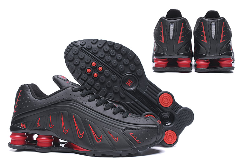 2019 Nike Shox R4 Small Swoosh Black Red Shoes